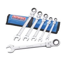 Faithfull XMS25SPANNER Ratchet Combination Spanner Set in Tool Roll 6 Piece