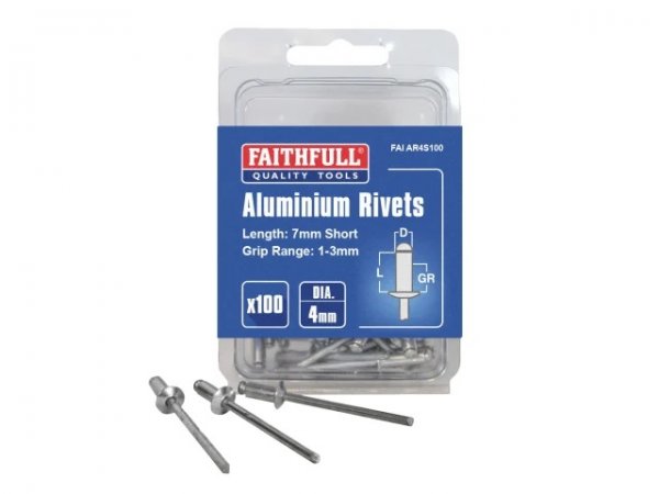 Faithfull FAIAR4S100 Aluminium Rivets 4 x 7mm Short Pre-Pack of 100