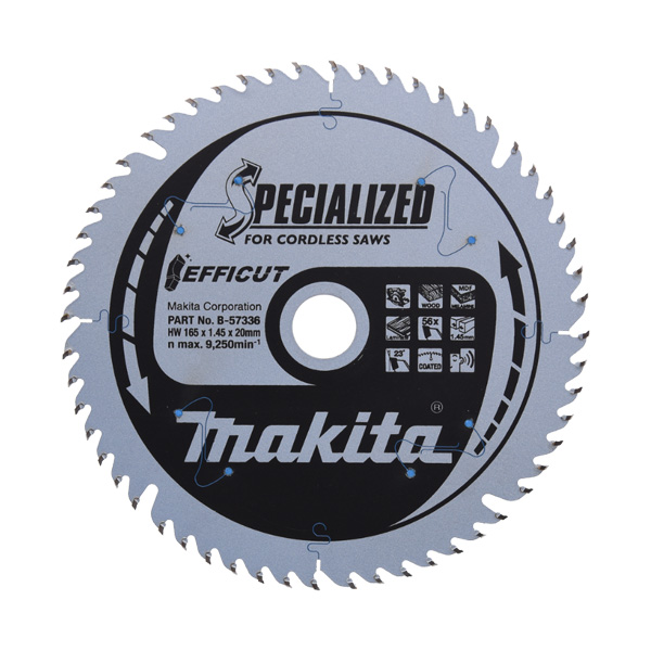 Makita B-57336 Circular saw blade Efficut TCT 165 x 20 mm 56 Teeth for Cordless Saws