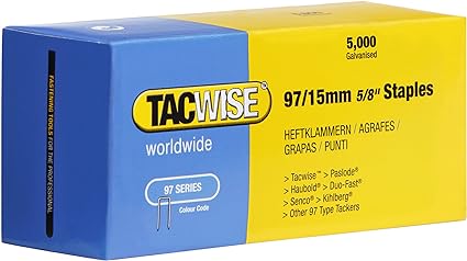 TacWise 0303 97/15 mm Galvanised Narrow Crown Staples Silver Pack of 5000
