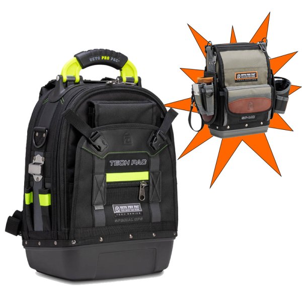 Veto Pro Pac Tech Pac Special Ops Backpack Tool Bag plus free SP-MC Tool Pouch