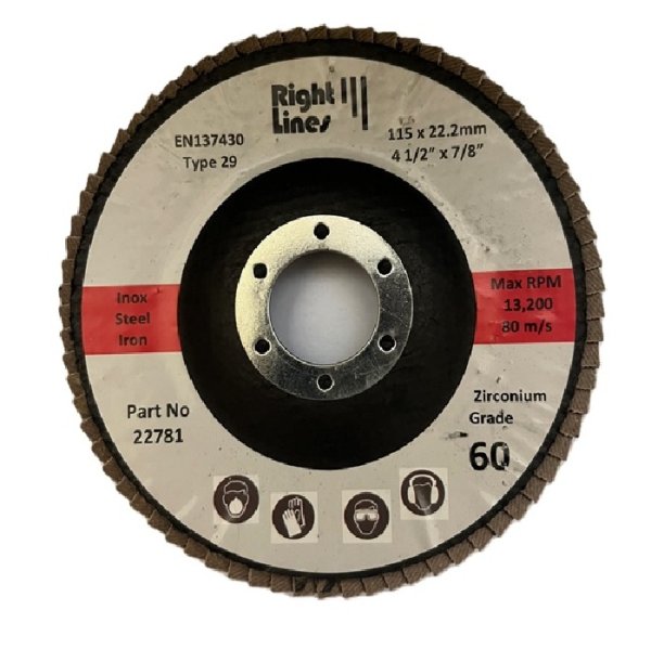 Right Lines DF.RLL.60.115X22.A Zirconium Flap Disc 115mm x 22mm Grit P60
