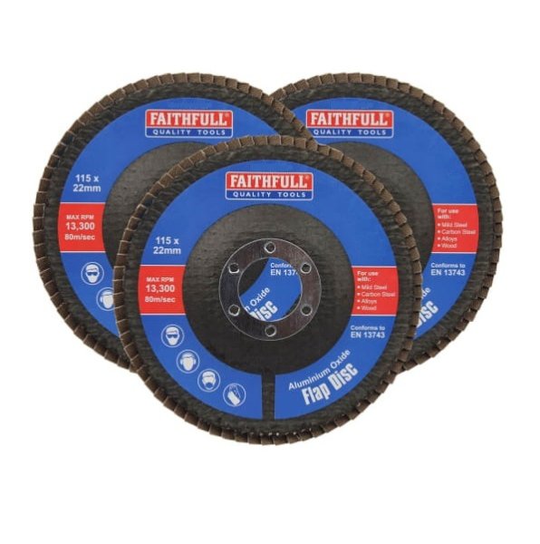 Faithfull FAIFD115AM3 Aluminium Oxide Flap Disc 115 x 22mm Mixed Grit (3 Pack)