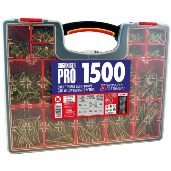 ForgeFix XMS25SCREWS Multi-Purpose Pozi Drive Wood Screws Organiser Pro 1500 Piece Set