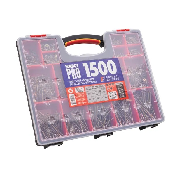 ForgeFix XMS25SCREWS Multi-Purpose Pozi Drive Wood Screws Organiser Pro 1500 Piece Set