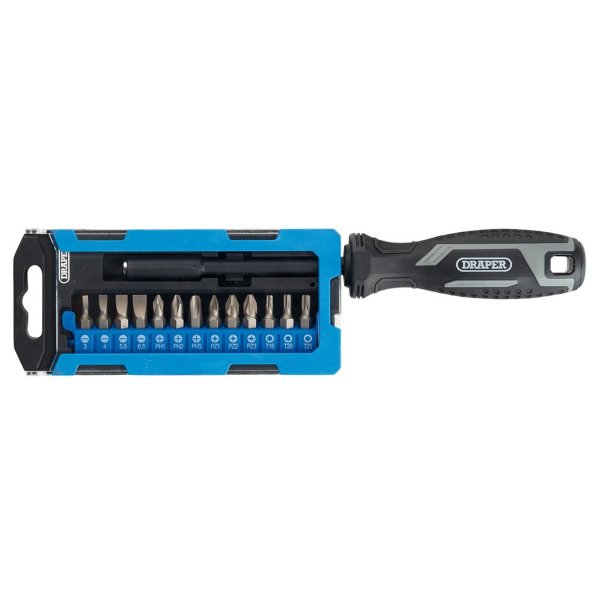 Draper 13438 Soft Grip Magnetic Screwdriver and Bit Set 1/4inch x 100mm 14 Piece