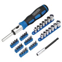 Draper 21010 Ratchet Screwdriver Socket and Bit Set 1/4inch Sq. Dr. 40 Piece