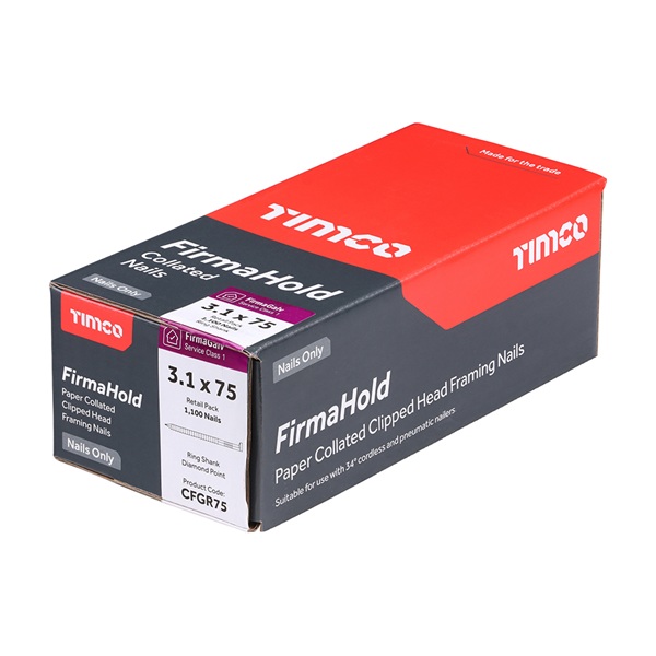 Timco CFGR75 FirmaHold Collated Clipped Head Nails Ring Shank FirmaGalv 3.1x75