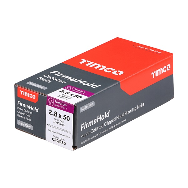 Timco CFGR50 FirmaHold Collated Clipped Head Nails Ring Shank FirmaGalv 2.8x50