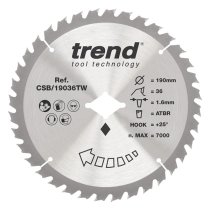 Trend CSB/19036TW Trend Wood Cordless ATBR Circular Saw Blade 190mm x Diamond Bore x 36T