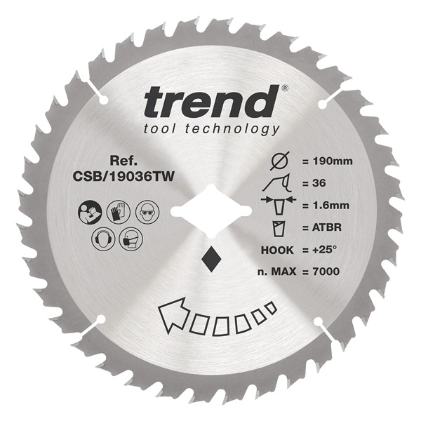 Trend CSB/19036TW Trend Wood Cordless ATBR Circular Saw Blade 190mm x Diamond Bore x 36T
