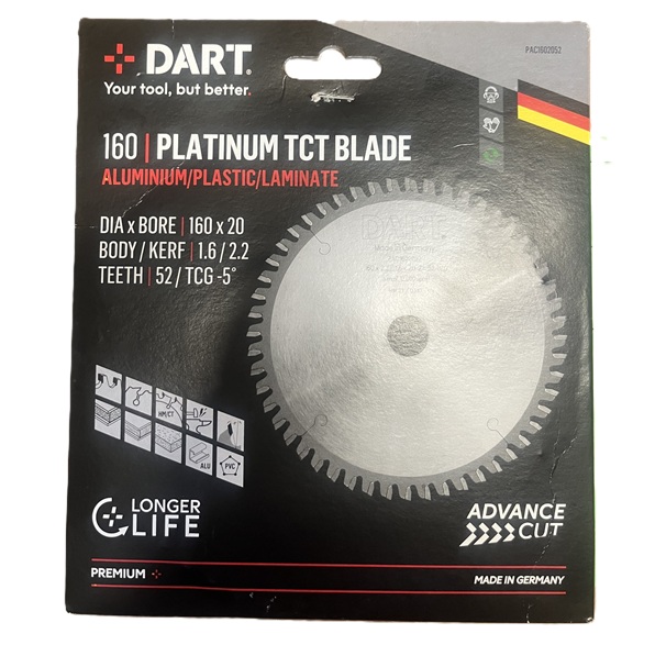 DART PAC1602052 Platinum TCG-5 Saw Blade 160Dmm x 20B x 52Z